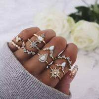 Zinc Alloy ring Set, guldfarve belagt, 10 stykker & for kvinde & med rhinestone, nikkel, bly & cadmium fri, Solgt af sæt