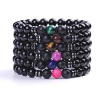 Edelsteen armbanden, Black Stone, met Elastische draad, plated, mode sieraden, meer kleuren voor de keuze, nikkel, lood en cadmium vrij, 8mm, Verkocht door Strand