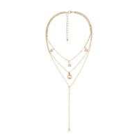 Mode Multi laag ketting, Zinc Alloy, met Cats Eye, gold plated, voor vrouw & met strass & meeraderige, metallic kleur plated, 33cm,45cm,8cm, Per verkocht Ca 17.7 inch Strand