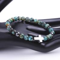 Bráisléid gemstone, Dubh + Maighnéadach + Cloch, le Leaisteacha Snáithe & Gemstone, plátáilte, jewelry faisin & unisex, dathanna níos mó le haghaidh rogha, 6mm, Díolta De réir Snáithe