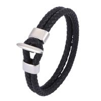 Lederband Armband, Edelstahl, mit Split-Layer-Rindsleder, Modeschmuck, schwarz, verkauft von PC