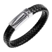 Bracelet homme, Faux cuir, avec acier inoxydable, Placage, bijoux de mode & pour homme, plus de couleurs à choisir, 13mm, Vendu par 8.3 pouce brin