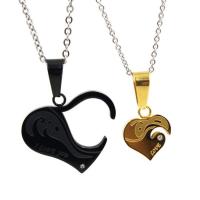 Acier titane Couple Pendentif, durable & Style coréen & pour le couple & avec strass, noire, 28x20mm, Vendu par paire