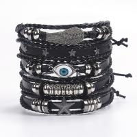 Kunstleder Armband-Set, Armband, mit Zinklegierung, Tragbar, schwarz, 18CM, verkauft von setzen