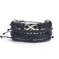 Kunstleer Armband-Set, armband, met Zinc Alloy, Draagbare & voor de mens, zwart, 18CM, Verkocht door Stel