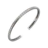 laiton bracelet manchette, Placage de couleur argentée, Vintage & pour femme, protéger l'environnement, sans nickel, plomb et cadmium, 3.50x2mm, Diamètre intérieur:Environ 150mm, 2PC/sac, Vendu par sac