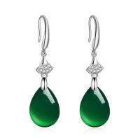 Pendientes de Gota en Latón, metal, con Ágata verde, chapado, pulido & para mujer & con diamantes de imitación, verde, 13x49mm, Vendido por Par