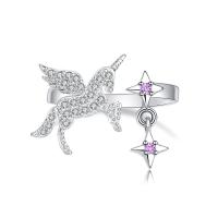 Messing Cuff fingerring, Unicorn, platin farve forgyldt, Justerbar & poleret & Micro Pave cubic zirconia & for kvinde, metallisk farve forgyldt, 2.50mm, Hole:Ca. 1mm, Solgt af PC