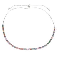 Kubieke Zirkoon Micro Pave Brass Ketting, Cubic Zirconia, met messing ketting, plated, Verstelbare & voor vrouw, multi-gekleurde, 5.6mm,1mm, Per verkocht Ca 19-25 inch Strand