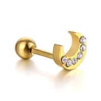 Stainless Steel Stud Øreringe, Moon, forgyldt, mode smykker & Unisex & med rhinestone, flere farver til valg, 1.20x6mm, Solgt af PC