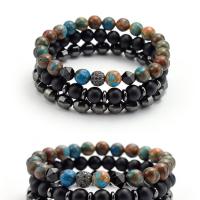 Gemstone Armbånd, Natursten, med metal & Hæmatit, Runde, Unisex & frosted, flere farver til valg, 50mm, Solgt af Strand