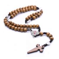 Rosary Necklace Wood with Zinc Alloy Cross plated fashion jewelry & Unisex 14cmuff0c27cmuff0c2.1*3.6cmuff0c7*8MM Sold By Strand