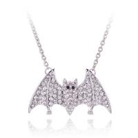 Legering Halsketting, met Bergkristal, Vleermuis, plated, Halloween Jewelry Gift & verschillende stijlen voor de keuze & met strass, wit en zwart, 460+70*35*62mm, Verkocht door PC