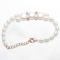 Freshwater Kulturperler Pearl Bracelet, perle, Runde, for kvinde, hvid, 155*11*5mm,39*2mm, Solgt af Strand