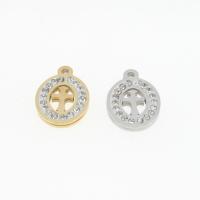 Stainless Steel Pendants Round plated DIY & micro pave rhinestone & hollow Approx 1mm Sold By Bag