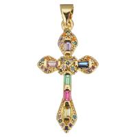 Cubic Zirconia Micro Pave Brass Pendant Cross gold color plated micro pave cubic zirconia Approx 3.5mm Sold By Lot