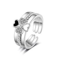 cobre Cuff Ring Finger, cromado de cor prateada, micro pavimento em zircônia cúbica & para mulher, 2x6mm, tamanho:6, 2PCs/Bag, vendido por Bag