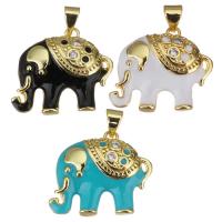 Terningformet Zirkon Micro Pave Messing vedhæng, Elephant, guldfarve belagt, Micro Pave cubic zirconia & emalje, flere farver til valg, 22x7x19mm, Hole:Ca. 3.5mm, 10pc'er/Lot, Solgt af Lot