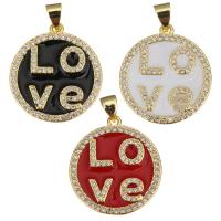 Cubic Zirconia Micro Pave Brass Pendant gold color plated with letter pattern & micro pave cubic zirconia & enamel Approx 3.5mm Sold By Lot