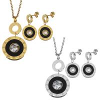 Zirkonia Edelstahl Schmuck Sets, Ohrring & Halskette, plattiert, Micro pave Zirkonia & für Frau, keine, 42mm,22x26mm,2mm,25mm,14x18mm, Länge ca. 17 ZollInch, verkauft von setzen