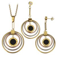 Roestvrij staal sieraden sets, oorbel & halsketting, met Hars, plated, voor vrouw, metallic kleur plated, 47mm,30mm,2mm,58mm,30mm, Lengte Ca 17 inch, Verkocht door Stel