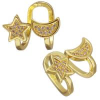 metal Pendiente Clip, Luna y estrella, chapado en color dorado, micro arcilla de zirconia cúbica & para mujer, 16x14x10mm, 10parespareja/Grupo, Vendido por Grupo