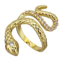 Messing Manchet Finger Ring, Slang, gold plated, Verstelbare & micro pave zirconia & voor vrouw, 28mm, Maat:5, 5pC's/Lot, Verkocht door Lot