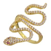 Messing Manchet Finger Ring, Slang, gold plated, Verstelbare & micro pave zirconia & voor vrouw, 33mm, Maat:5, 5pC's/Lot, Verkocht door Lot