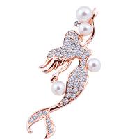 Zinklegering broches, Zinc Alloy, Zeemeermin, plated, micro pave strass & voor vrouw, meer kleuren voor de keuze, 50*22mm, Verkocht door PC