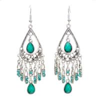 Fashion Fringe Boucles d'oreilles, alliage de zinc, avec résine, larme, Placage, pour femme & creux, vert, 83*25mm, Vendu par paire