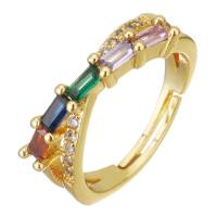 Messing Open Finger Ring, met Glas, gold plated, Verstelbare & micro pave zirconia & voor vrouw, 6mm, Maat:6, 5pC's/Lot, Verkocht door Lot