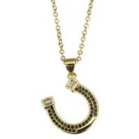 Collier en laiton cubique Zircon Micro Pave, avec chaîne en acier inoxydable, avec 1.5 inch chaînes de rallonge, Sabot de cheval, Placage, pavé de micro zircon & pour femme, 18x20mm,1.5mm, Longueur Environ 17 pouce, 3Strandstoron/lot, Vendu par lot