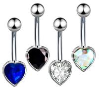 Rustfrit stål Belly Ring, Stainless Steel, Heart, forgyldt, for kvinde & med rhinestone, flere farver til valg, 26mm, 20pc'er/Lot, Solgt af Lot