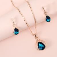 Zinc Alloy Jewelry Sets earring & necklace Teardrop plated for woman blue 420+50 23uff0c25mm Sold By Set