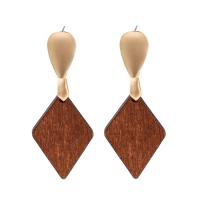 Zinc Alloy Drop Earring, med Træ, mode smykker, flere farver til valg, Solgt af par