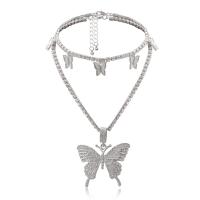 Mode Multi Layer halskæde, Zinc Alloy, med Rhinestone, Butterfly, forgyldt, mode smykker & for kvinde, flere farver til valg, nikkel, bly & cadmium fri, Solgt af Strand