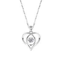 925 Sterling Silver Pendant 99.9% Sterling Silver Heart plated micro pave rhinestone & for woman & hollow silver color 21.8*15.2*14.3mm Sold By PC