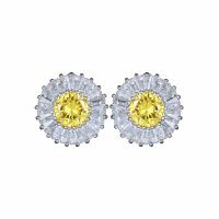 Brass Stud Earring plated micro pave cubic zirconia & for woman nickel lead & cadmium free Sold By Pair