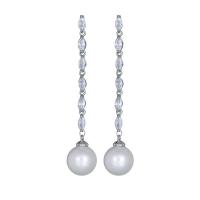 Ciúbach Zirconia Micrimhilseogra réiteodh Earring Prás, le 925 Sterling Silver & Shell Pearl, plátáilte, Inbhuanaithe & micrea réiteach zirconia ciúbach, dathanna níos mó le haghaidh rogha, nicil, luaidhe & caidmiam saor in aisce, 10x50mm, Díolta De réir Péire