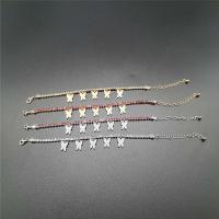 Sinc Alloy Anklet, le Rhinestone, Féileacán, plátáilte, rhinestone réiteodh micrea & do bhean, dathanna níos mó le haghaidh rogha, 200+80mm, Díolta De réir Snáithe