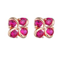 Brass Stud Earring plated micro pave cubic zirconia & for woman nickel lead & cadmium free Sold By Pair