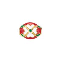 Perline di lega di zinco del Cloisonne imitazione, lega in zinco, Tamburo, placcato color oro, smalto, rosso, assenza di nichel,piombo&cadmio, 10x14mm, Foro:Appross. 2.5mm, 10PC/borsa, Venduto da borsa