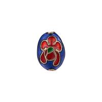 Grânulos de liga de zinco Cloisonne de imitação, Oval, cromado de cor dourada, esmalte, azul, níquel, chumbo e cádmio livre, 10x14mm, Buraco:Aprox 1.5mm, 10PCs/Bag, vendido por Bag