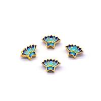 Perline di lega di zinco del Cloisonne imitazione, lega in zinco, Fiore, placcato color oro, smalto, blu, assenza di nichel,piombo&cadmio, 14x9.50mm, Foro:Appross. 1.3mm, 10PC/borsa, Venduto da borsa