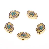 Imitacja cynku Cloisonne kulki stopu, Stop cynku, Platerowane w kolorze złota, emalia, bez zawartości niklu, ołowiu i kadmu, 19x14mm, otwór:około 2mm, 10komputery/torba, sprzedane przez torba