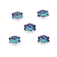 Grânulos de liga de zinco Cloisonne de imitação, Flor, cromado de cor prateada, esmalte, azul, níquel, chumbo e cádmio livre, 15x12mm, Buraco:Aprox 1.5mm, 10PCs/Bag, vendido por Bag