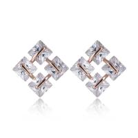 Brass Stud Earring plated micro pave cubic zirconia & for woman nickel lead & cadmium free Sold By Pair