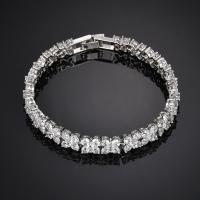 Zircon cubique Bracelet, Alliage de cuivre, Placage de couleur argentée, pavé de micro zircon & pour femme, blanc, protéger l'environnement, sans nickel, plomb et cadmium, 8mm, Vendu par 6.889 pouce brin