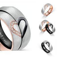 Par fingerringe, Stainless Steel, forgyldt, Micro Pave rhinestone, flere farver til valg, 6*2mm, Solgt af PC