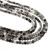 Edelsteen Sieraden Kralen, Black Rutilated Quartz, Ronde, natuurlijk, DIY & gefacetteerde, zwart, 4mm, Ca 95pC's/Strand, Verkocht door Strand